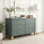 Commode double moderne à 6 tiroirs en bleu avec poignées en métal et pieds en bois massif-729344662