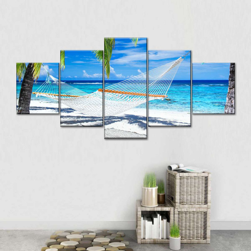 Hamac sur la plage, reproduction d'art sur toile, H 24 po x l 55 po x P 1,25 po