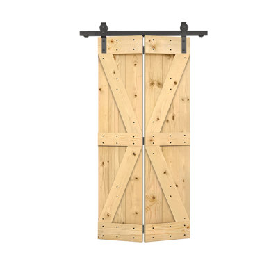 Pine Wood Bi-Fold Barn Door with Sliding Hardware Kit