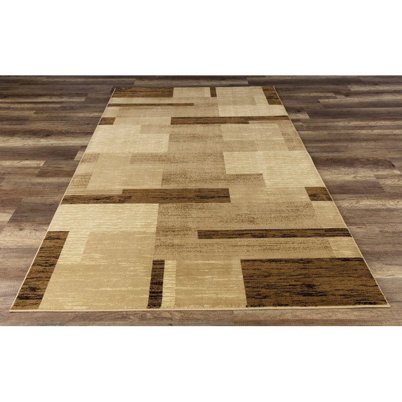 Tapis beige rétro tissé à la machine de qualité supérieure McCaleb, Rectangle 6 pi 7 po x 9 pi 2 po