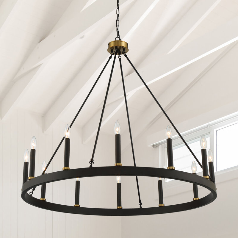 Beck 12-Light Dimmable Wagon Wheel Chandelier, Graphite/Classy Brass
