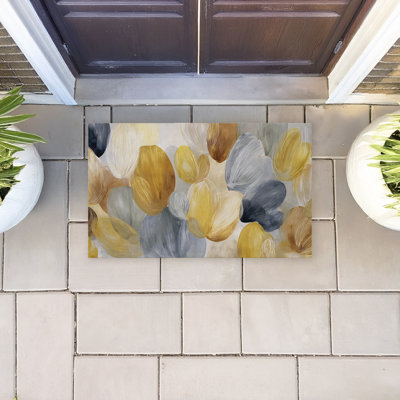  Layered Oblong Petals Abstract Non Slip Quick Dry Door Mat Recycled Cushioned, 18"x30"