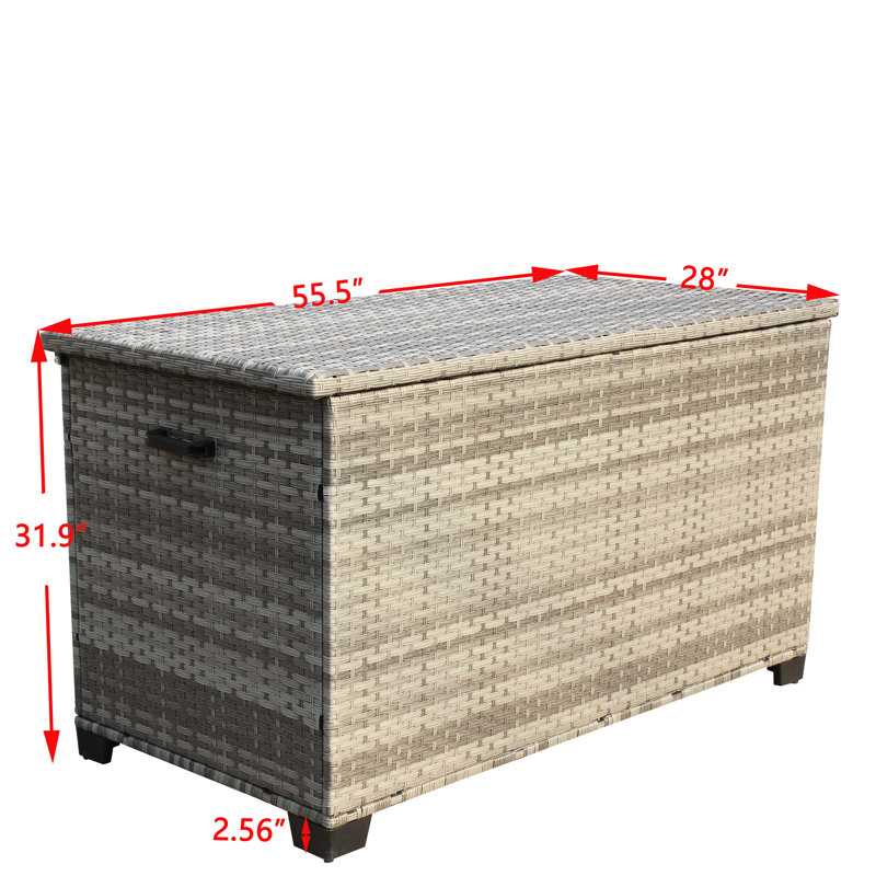 Rangement pour patio - gris. Capacité de 148. Couvercle renforcé avec panneau en polypropylène. Intérieur. Poignées pour le mouvement. Pe et acier. Assemblage requis en gris, robuste et imperméable de 148 gallons. Spacieux