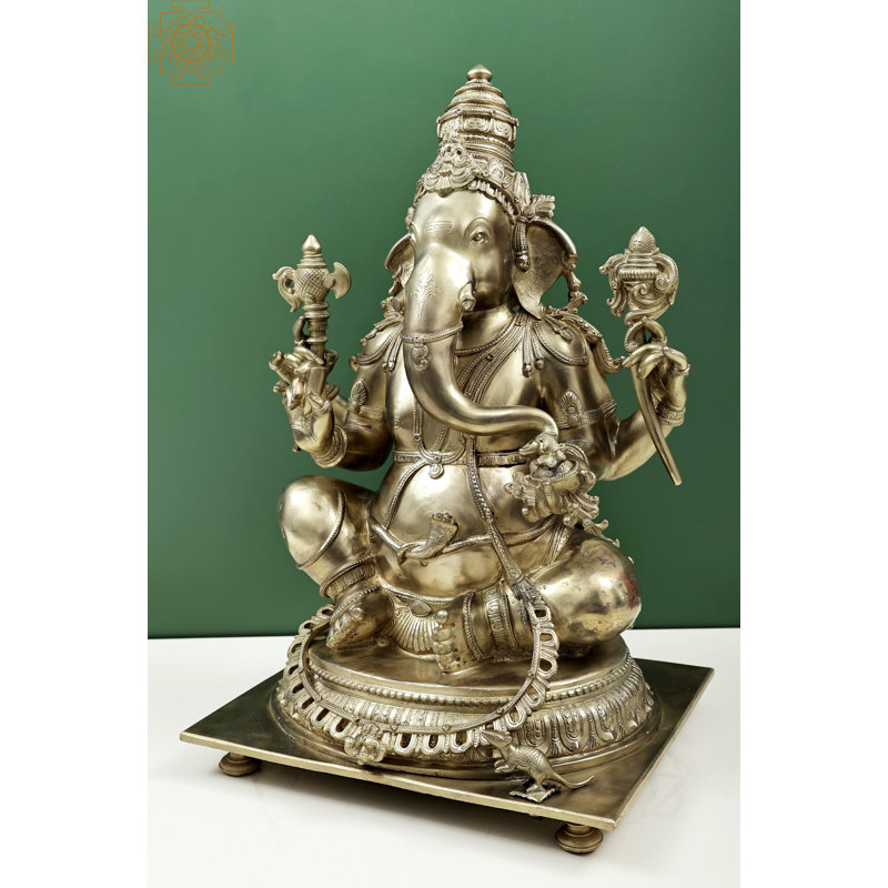 Siddhi Buddhi Sanyunktam Ganpati Statue – Handmade Panchaloha Bronze, Bestower of Intellect and Spiritual Power