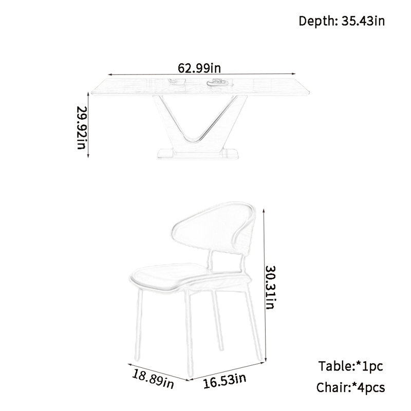 Modern simple dining table sets, 29.92"H x 62.99"L x 35.43"W