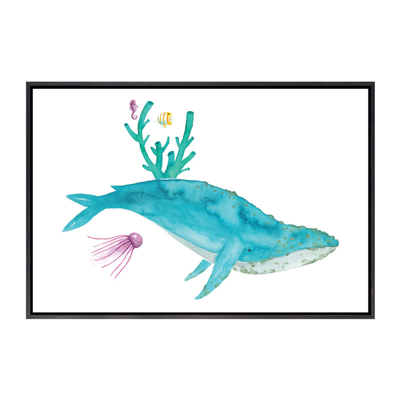 Baleine à bosse - Imprimé, Pas de tapis, H 26 po x l 40 po x 1,5 po, Toile avec cadre noir patiné