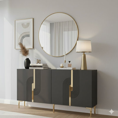 Adams Modern Console Table with Multiple Shelves, Anthracite & Gold, 59.1 x 29.5 x 12.6 inches | 100% Melamine Coated Particle Board, Thickness: 0.7 inches | Wall-Mountable, Stylish Geometric Design for Home Decor