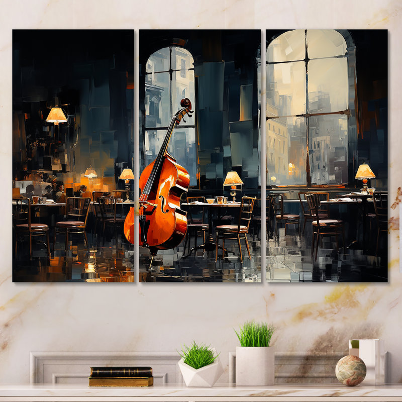 Jaune et gris Jazz Cafe Melody 5 - musique Jazz, art mural, H 28 po x l 36 po x P 1 po