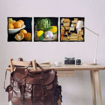  Ensemble de 3 toiles flottantes encadrées avec légumes et fromages par Graffi * Tee