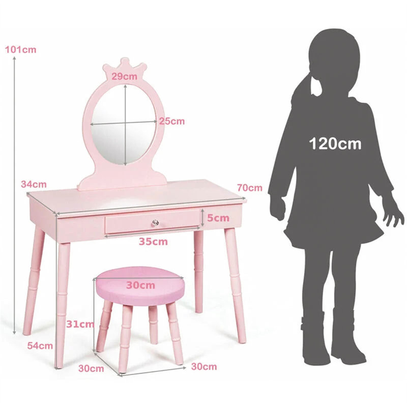 Wafrt Kids Vanity Set with Mirror, Pink