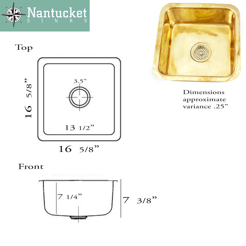 Brightwork 16.63'' L Single Bowl Brass Kitchen Sink