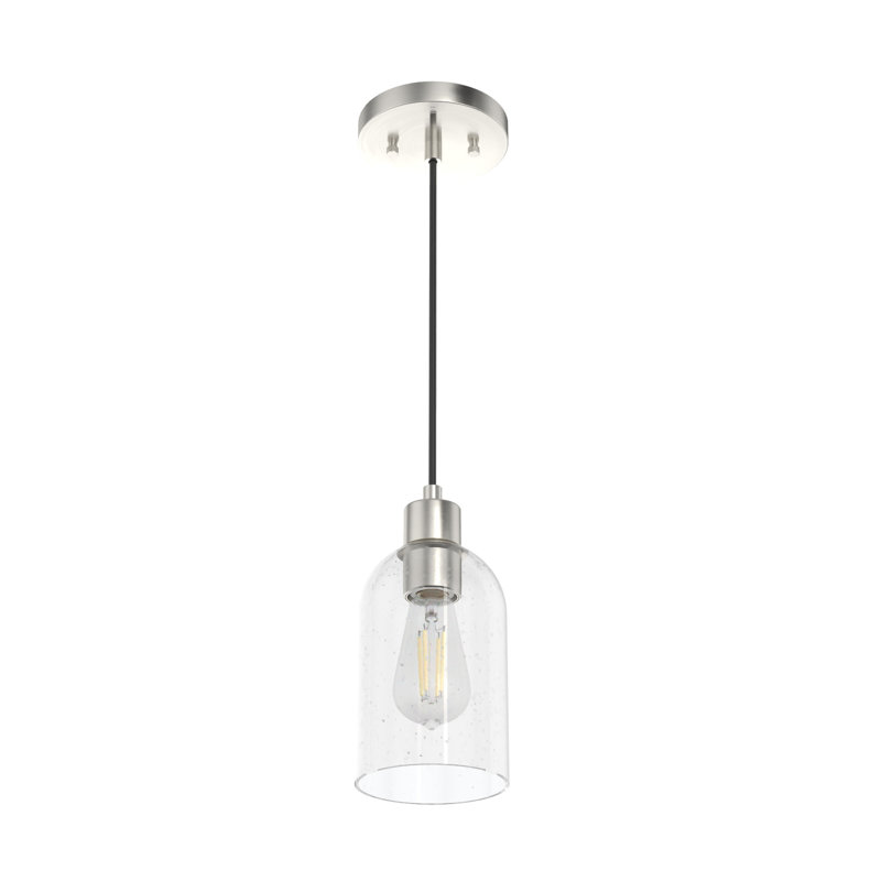 Lochemeade 1 - Light Single Cylinder Pendant, Brushed Nickel, Mini, Seeded