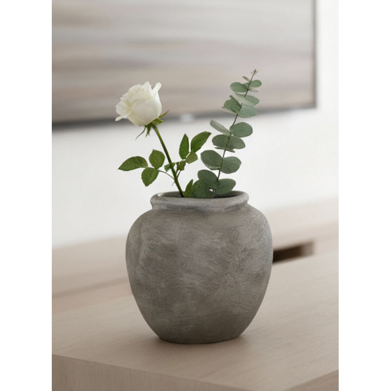  Vase en céramique texturé gris pierre, vase rustique pour grandes tiges et fleurs, décoration intérieure, de bureau, de spa ou d'hôtel, 6,5 po de diamètre (ouverture de 3,8 po) et 7 po de hauteur, paquet de 8