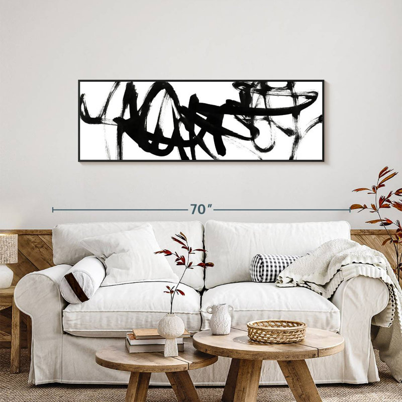 Blanc à noir Willmar V, 57 po x 19 po, Cadre flottant noir