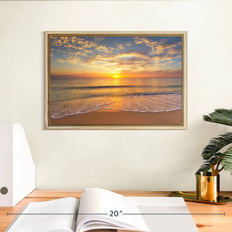 Vue apaisante sur l'océan, Cadre flottant en bois naturel, 13 po x 9 po