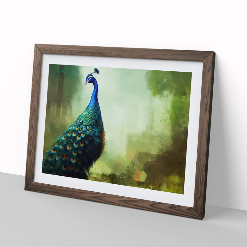 XH1022-6848X Peacock - Picture Frame Print, 25cm H x 34cm W, Brown