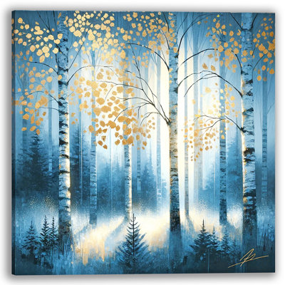 «Golden Autumn Birch Forest at Dusk», art mural sur toile