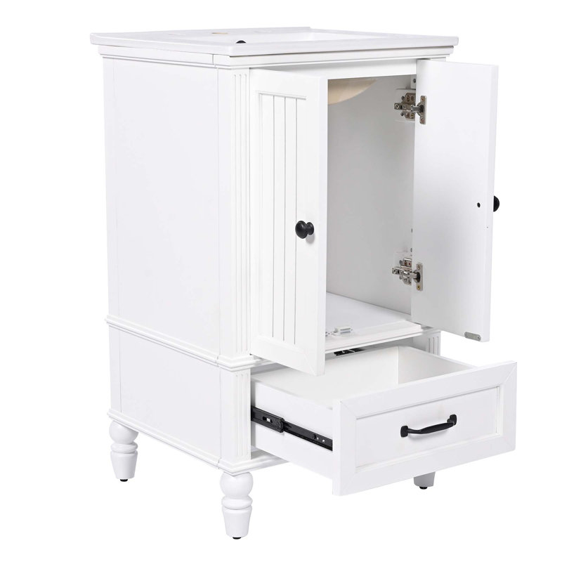 Meuble-lavabo de 20 po avec lavabo, armoire de salle de bain avec deux portes, butoir de porte magnétique et patins réglables, tiroir