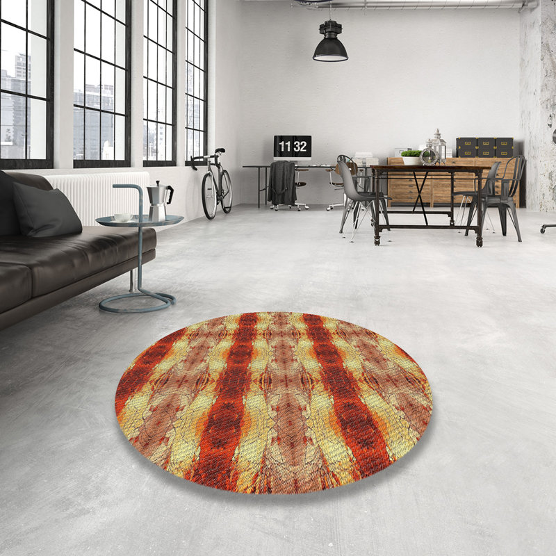 Tapis vert/rouge à motifs, Rond 4 pi
