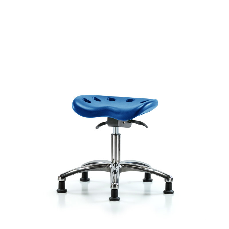 Tabouret de laboratoire à hauteur ajustable Tractor, Chrome, Patins fixes, Bleu