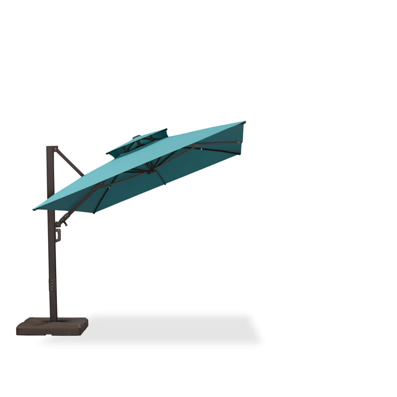 Grand parasol 108 po x 144 po rectangulaire extérieur en porte-à-faux beige avec base et rotation à 360 degrés, Blue