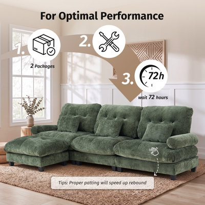 114.2'' Upholstered Chenille Sectional Sofa With Ottoman