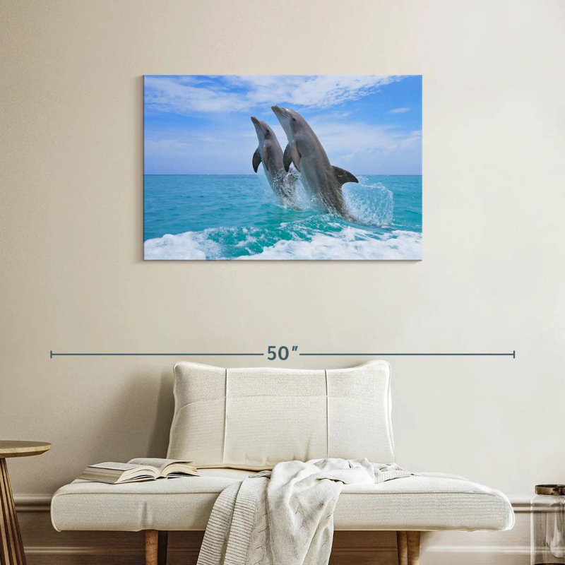Dolphins Playing At Sea, 24" H x 36" W