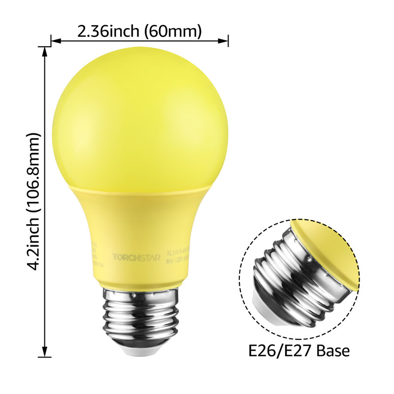 Ampoules DEL A19 jaunes, 8 W (équivalent à 40 W), base E26 / E27