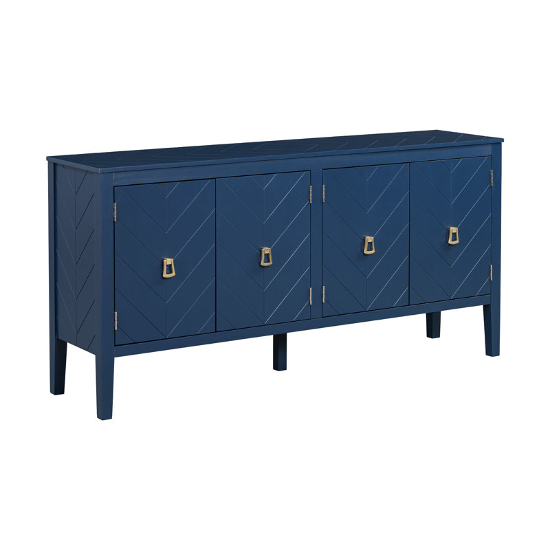 Navy Blue Sideboard With Captivating Geometric Patterns And Retro Metal Handles Timeless Elegance In Blue, Designs, Vintage Handles,