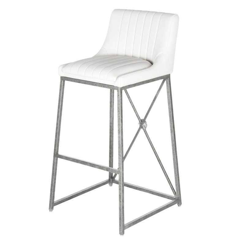 Medallion Upholstered Bar Stool with Metal Frame, Royal Silver, White, Bar Stool (30'' Seat Height)