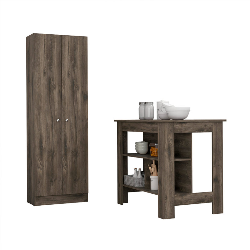 Ensemble de cuisine à 2 tablettes, 2 îlots et 1 garde-manger brun foncé Brookvale
