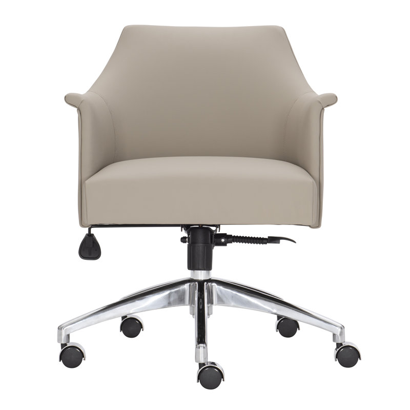 Beige Leather and Fabric Transitional Task Chair