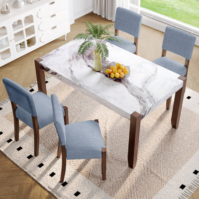 Marbluxe 5-Piece Faux Marble Dining Table Set with Upholstered Chairs and Space-Saving Design