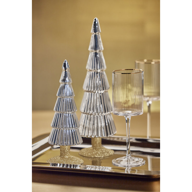Halette Christmas Tabletop Tree, 9.5" H x 3.5" W x 3.5" D, Silver/Gold