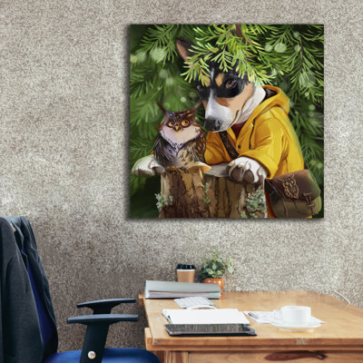  «Basanji in a Yellow Cloak And An Owl» par Kajenna, art mural sur toile, 37 po x 37 po