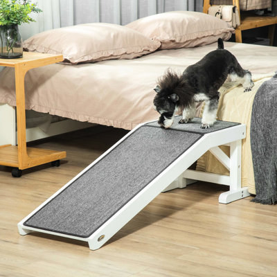 49" X 15.87" 14" White Pet Health Ramp - Slip Carpet, Wood Construction Wooden For Pets, 49.32"x15.87"x14", Slip, White, Joint- Design Comfort