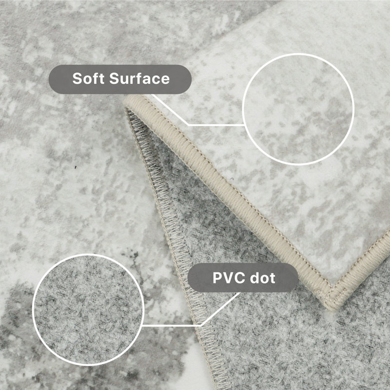 Abstract Washable Area Rug, Grey/Beige, Rectangle 80 x 150 cm