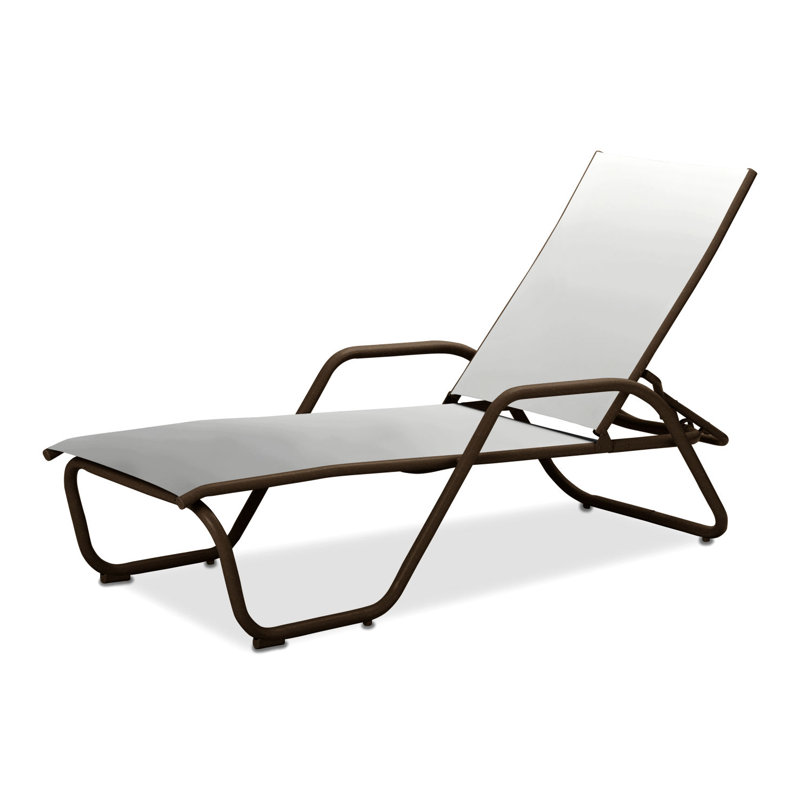 Outdoor Rust-Resistant Metal Chaise Lounge, White 6D Sunbrella®, Textured Kona