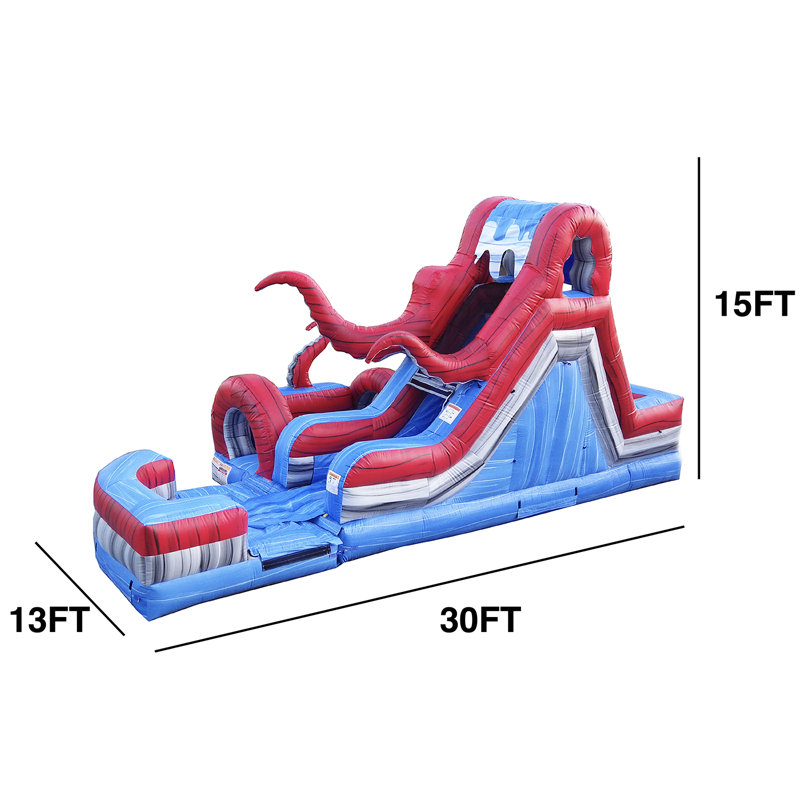 JumpOrange Ocean Battle Water Slide and Obstacle Course (with Blower and Pool), Left Side