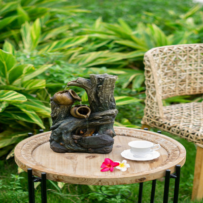 8.5X5.1X13.6" Decorative 4 Tier Broken Pot Water Fountain With LED Light, Brown