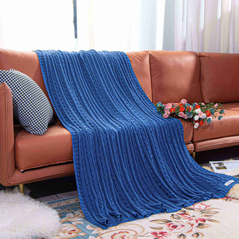 Couverture en coton tricoté , L 67 po x l 51 po, Bleu de cobalt