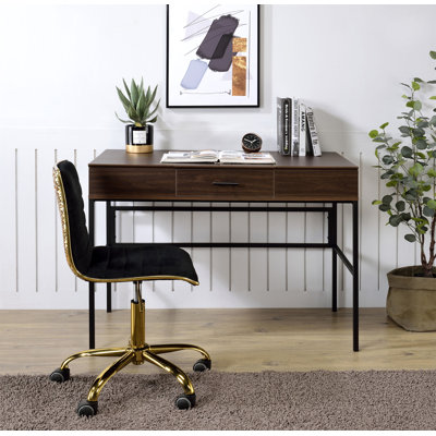 Verster Oak & Black Finish Writing Desk W/USB (Not Including Office Chair)