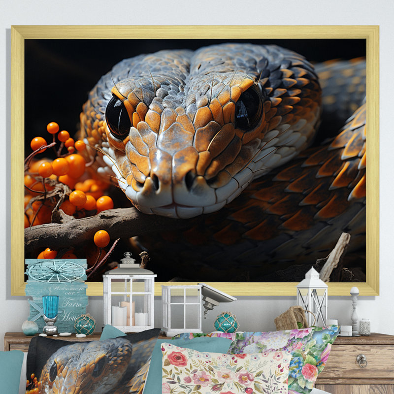 Afrique, serpents, couloirs sur toile, H 30 po x l 40 po x P 1,5 po, Encadrement doré
