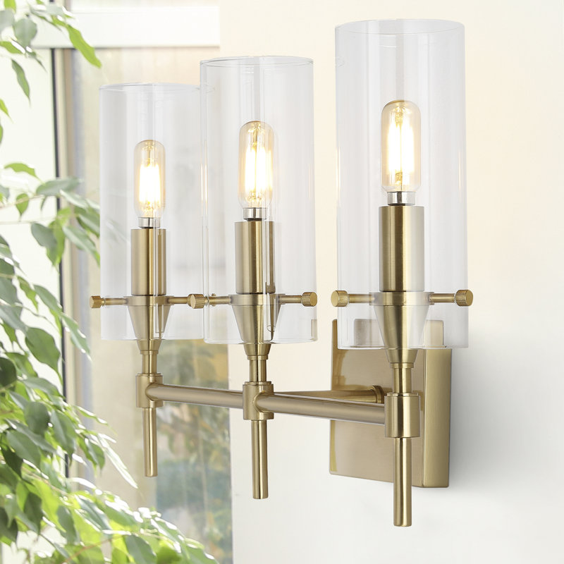 Chuperosa Bohemian Farmhouse Iron/Glass LED Vanity, Brass Gold, 3