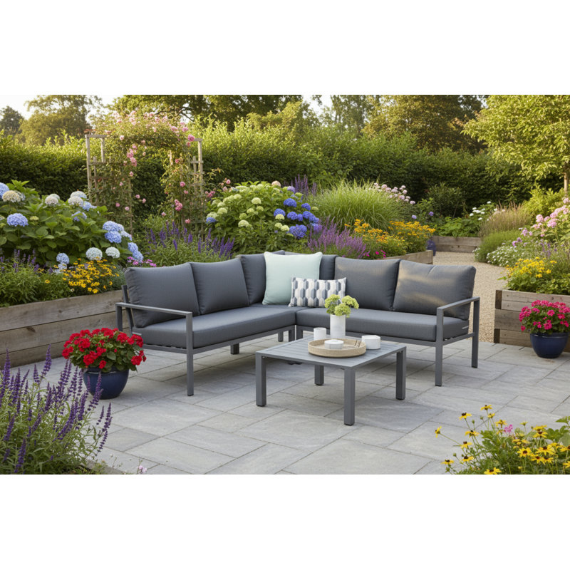 Wallach 5 Seater Corner Set Grey Cushions, Grey