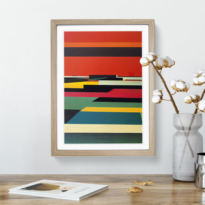 XV1022-3765X Retro Abstract Art No.1 - Print, Oak Framed, White, 48cm H x 36cm W
