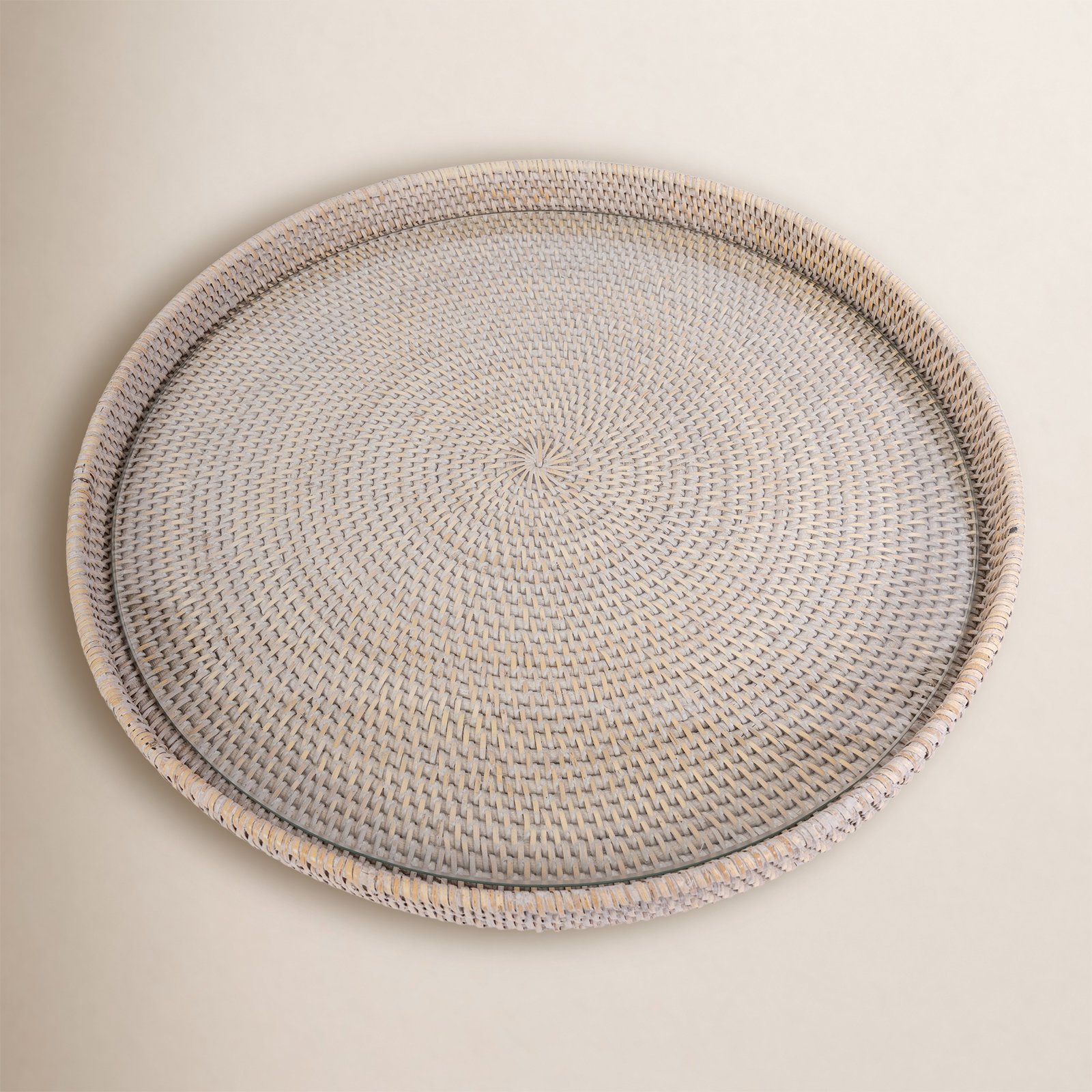 Glass Decorative Tray, 19" W x 19" D x 1.5" H, Whitewash