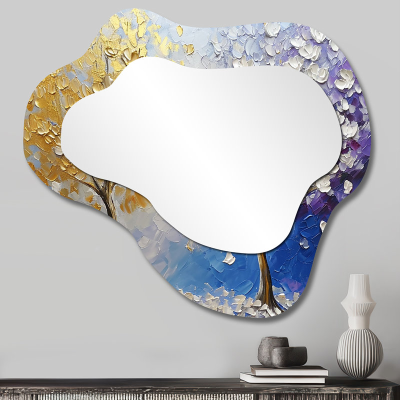 Grand miroir mural moderne jaune et mauve, 25 po x 28 po