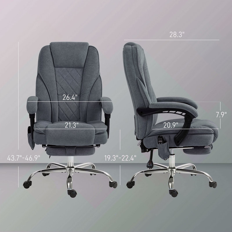Fauteuil de massage avec repose-pieds, fauteuil de bureau de direction avec 6 points de vibration et chaleur, fauteuil d'ordinateur inclinable, fauteuil de bureau pivotant, hauteur réglable