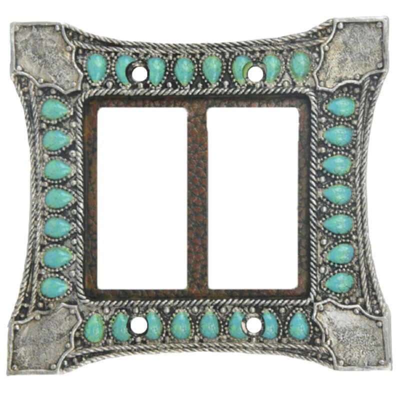 Amelia Turquoise Double Rocker Wall Switch Plate, 5.5x4.75 inch